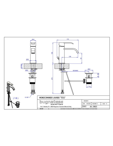 Bugnatese Tess single lever basin mixer