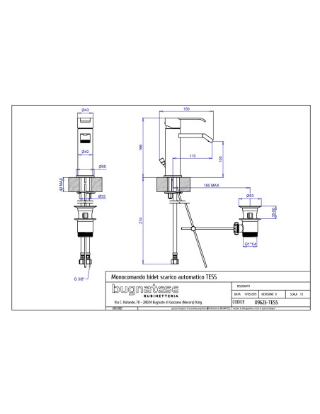 Bugnatese Tess single lever bidet mixer