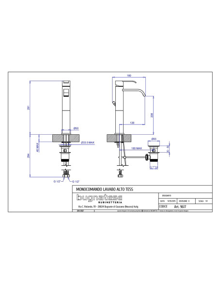 Bugnatese Tess single lever basin mixer high