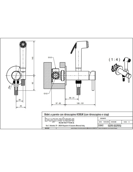 Bugnatese Kobuk single lever mixer with bidet hand shower