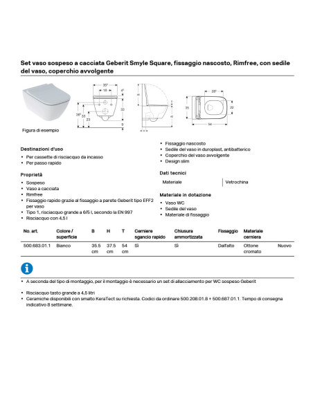 Geberit Smyle Square wall hung sanitary ware. Rimfree WC, bidet and soft seat cover