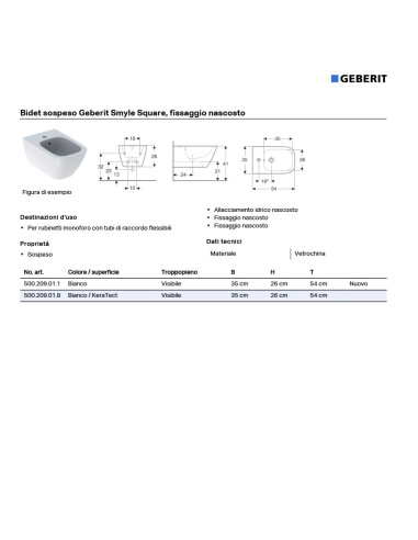 Geberit Smyle Square wall hung sanitary ware. Rimfree WC, bidet and soft seat cover