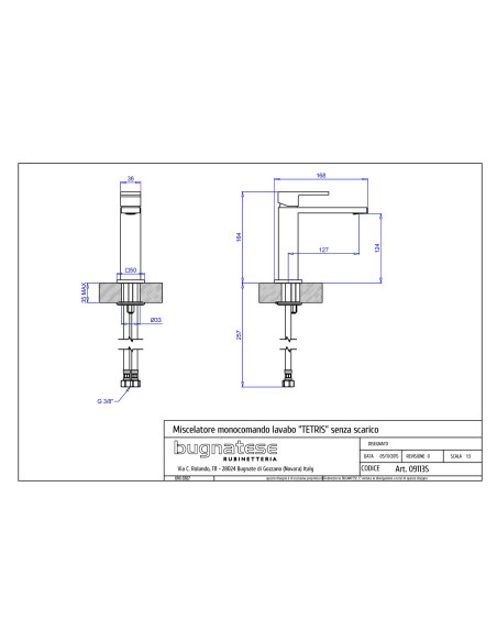 Bugnatese Tetris Single lever sink without drain