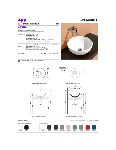 Flaminia App MILK WHITE countertop washbasin 40 cm