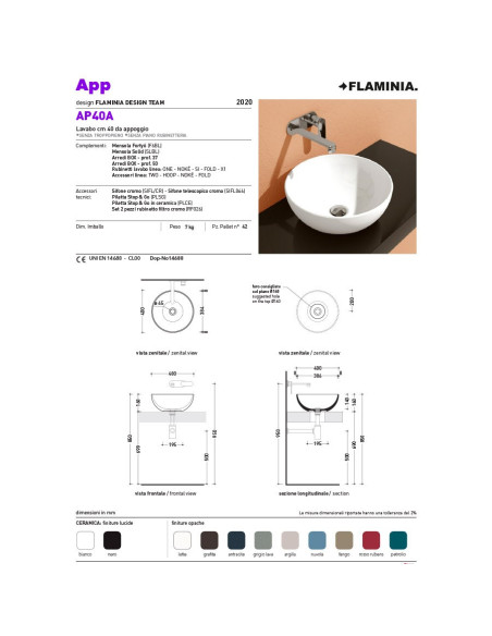 Flaminia App MILK WHITE countertop washbasin 40 cm
