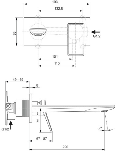Ideal Standard CONCA single lever basin mixer wall 22 cm