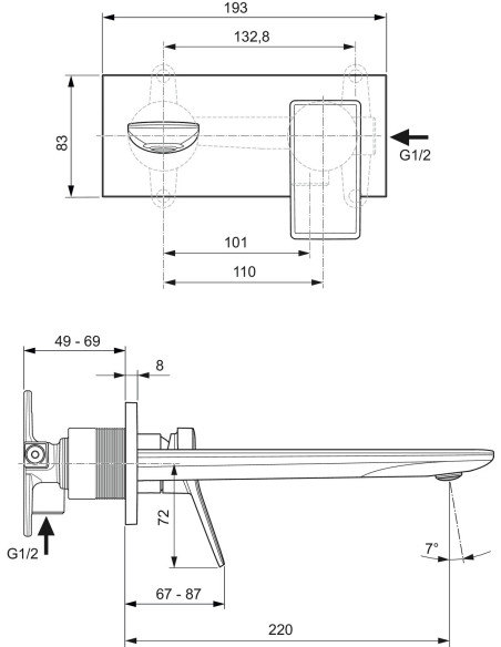 Ideal Standard CONCA single lever basin mixer wall 22 cm