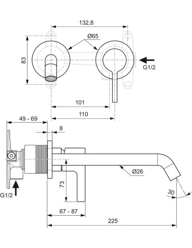 Ideal Standard JOY single lever basin mixer wall 22 cm