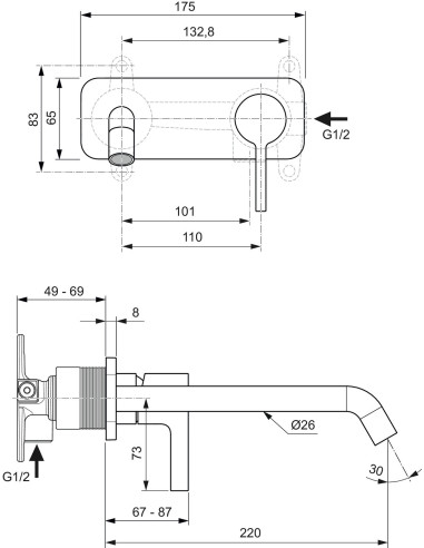 Ideal Standard JOY single lever basin mixer wall 22 cm