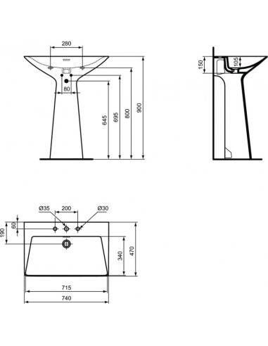 Ideal Standard Type Z freestanding three hole sink