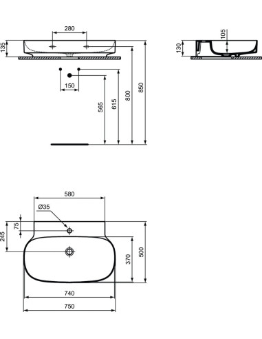 Ideal Standard Linda-X suspended sink 75x50