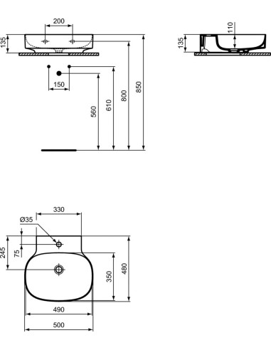 Ideal Standard Linda-X suspended sink 50x48