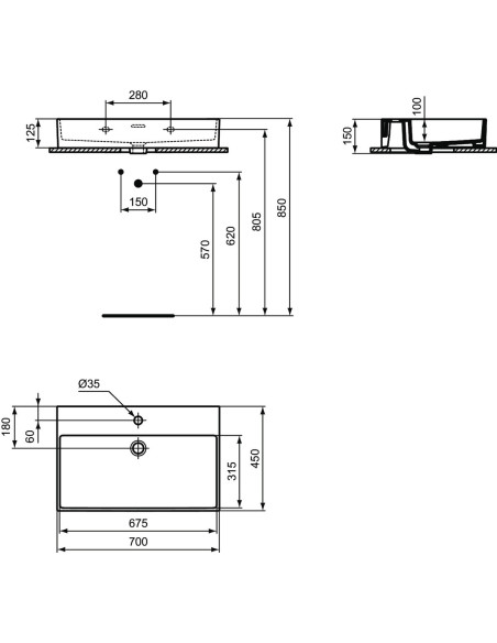 Ideal Standard Extra suspended hand basin 70x45