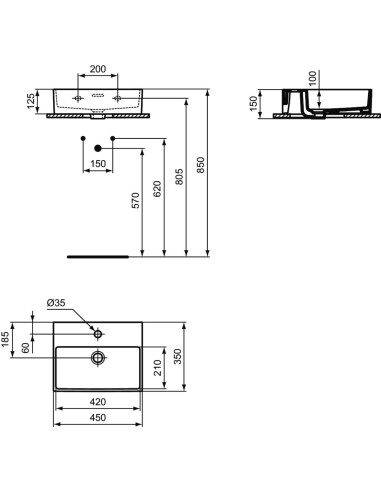 Ideal Standard Extra hand basin suspended 45x35