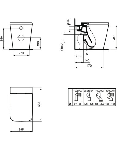 Sanitary flush wall Ideal Standard Blend Cube AquaBlade bidet vase and slowed pot cover