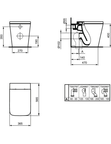 Sanitary flush wall Ideal Standard Blend Cube AquaBlade bidet vase and slowed pot cover