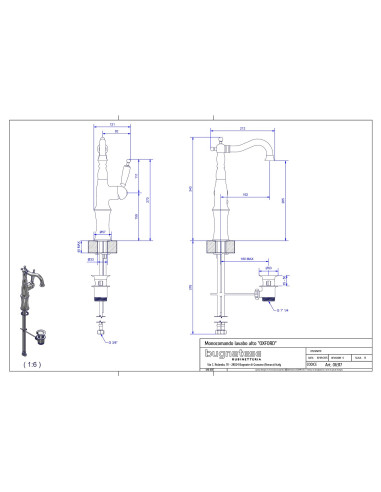 Bugnatese Oxford Single lever sink with automatic drain extension