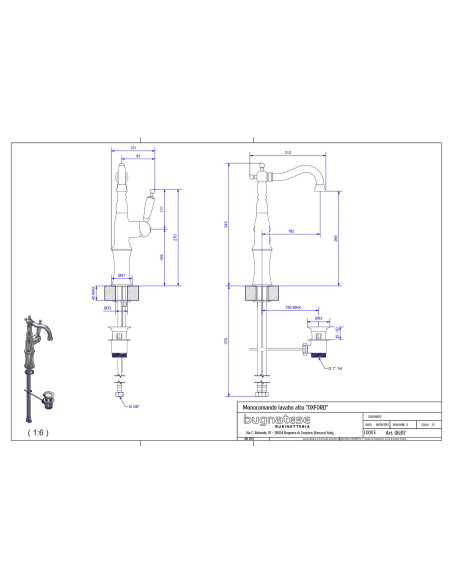 Bugnatese Oxford Single lever sink with automatic drain extension