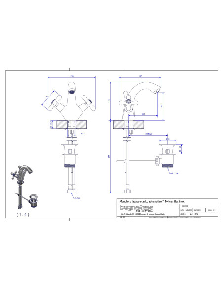 Bugnatese Old '800 Single hole basin mixer with automatic drain