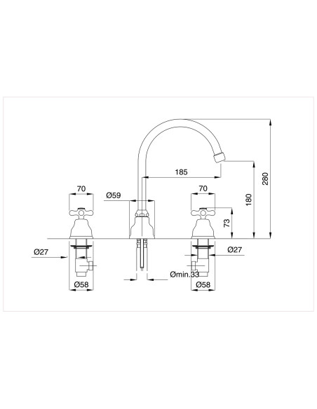 Bugnatese Old '800 Swivel cane sink battery with automatic drain