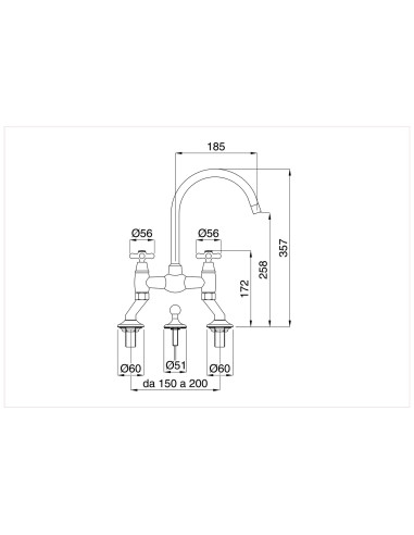 Bugnatese Old '800 Bridge-mounted washbasin battery with automatic drain