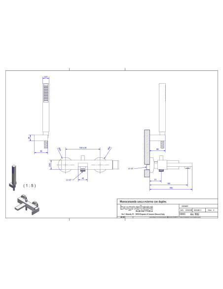 Bugnatese Tetris Single lever external bathtub with duplex