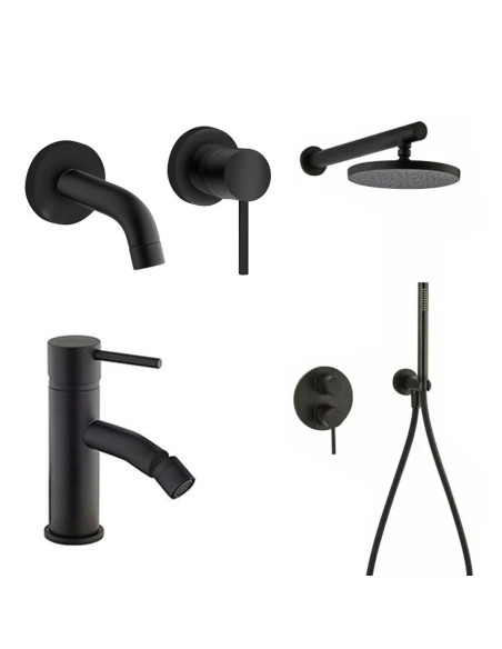 Paini Cox NERO wall-mounted sink, bidet and shower tap set