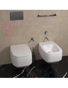 Flaminia Flag wall hung sanitary fixtures, Goclean toilet bowl, bidet and enveloping soft close toilet seat