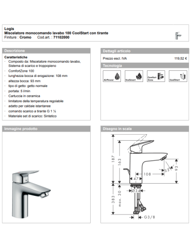 Hansgrohe Logis Basin and bidet taps | Quaranta Ceramiche