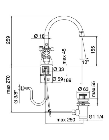 Zazzeri 800 Single-hole basin mixer with swivel neck and ceramic headwork