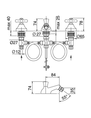Zazzeri 800 Three-hole bidet set with ceramic headwork