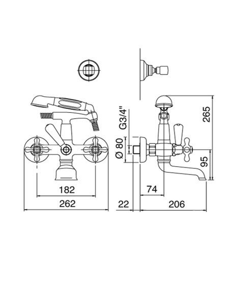 Zazzeri 800 External bath mixer with wall mounted hand shower connection