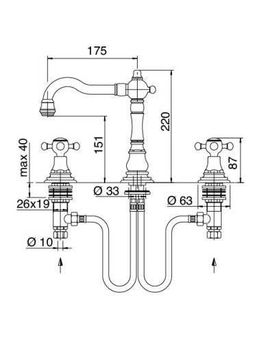 Zazzeri Kent Three-hole swivel neck basin mixer with ceramic headwork