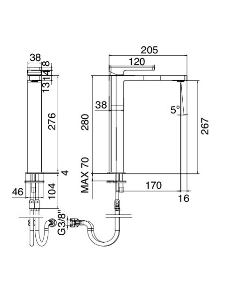 Zazzeri Qquadro Tall single lever basin mixer 57001099A00