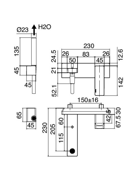 Zazzeri Qquadro Duplex ½” external bath mixer with handshower