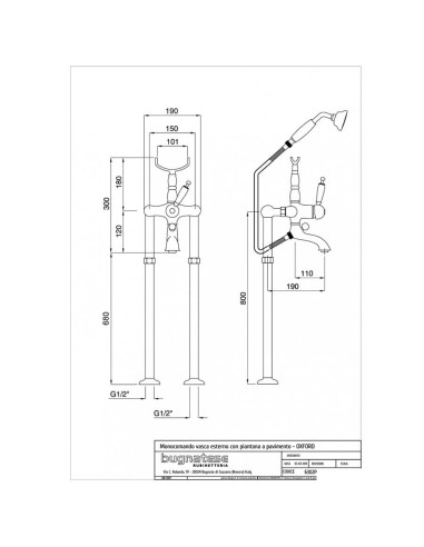Bugnatese Oxford Single lever outdoor bathtub with floor lamp