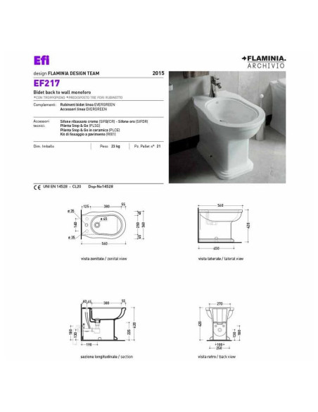 Flaminia Efi Back To Wall Toiler, bidet, seat EF117 Quaranta Ceramiche
