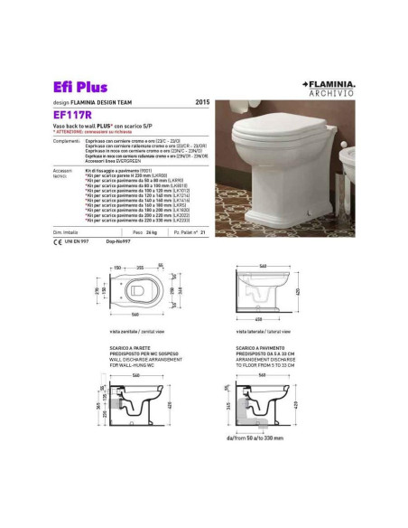 Flaminia Efi Back To Wall Toiler, bidet, seat EF117 Quaranta Ceramiche