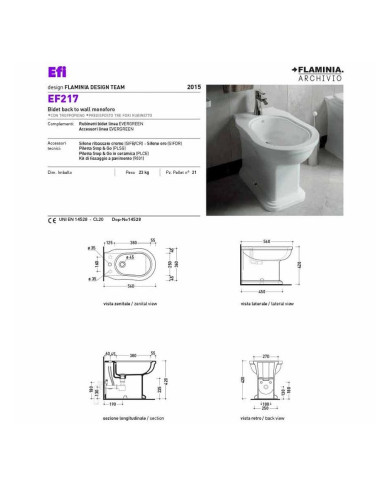 Flaminia Efi Plus wall wire sanitary ware bidet vase and slowed pot cover