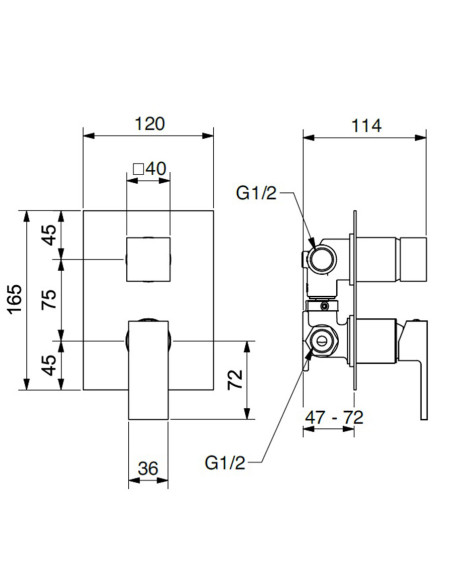 Bugnatese Tetris Recessed single lever with 2-way mechanical diverter
