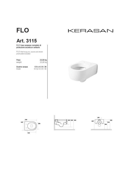 Kerasan Flo 50 Wall Hung Toilet, Bidet, seat 3115 - 3125 | Quaranta Ceramiche