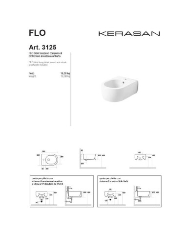 Kerasan Flo 50 Wall Hung Toilet, Bidet, slim seat | Quaranta Ceramiche