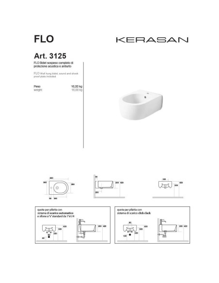Kerasan Flo 50 Wall Hung Toilet, Bidet, slim seat | Quaranta Ceramiche