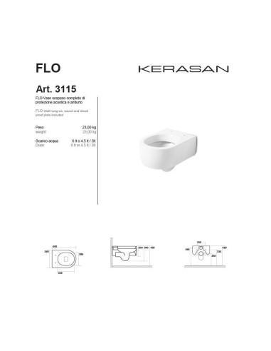 Kerasan Flo 50 wall hung toilet with slim seat | Quaranta Ceramiche