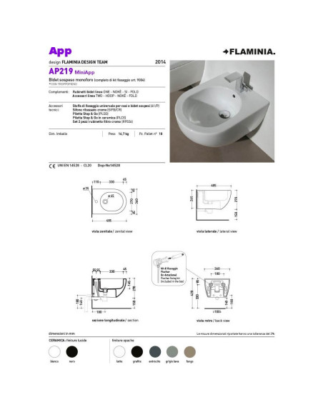 Flaminia MiniApp Wall hung Toilet pan, bidet and seat | Quaranta Ceramiche