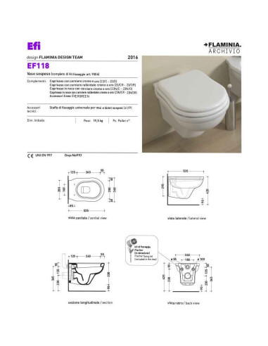 Flaminia Wall Hung Toilet, Bidet and seat EFI118 | Quaranta Ceramiche Srl