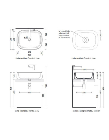 Flaminia Bonola counter Top Basin BN60A | Quaranta Ceramiche