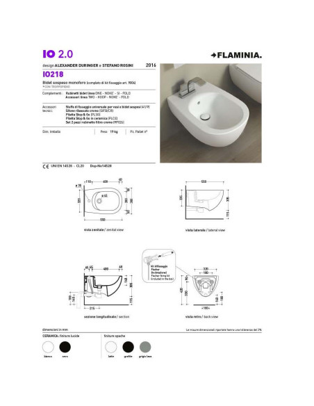 Flaminia Io 2.0 wall hung MATT WHITE toilet pan, bidet and seat | Quaranta Ceramiche