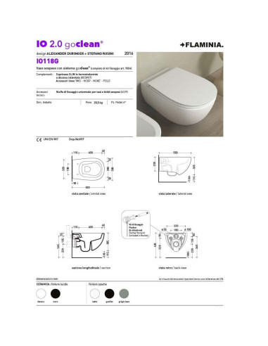 Flaminia Io 2.0 wall hung MATT WHITE toilet pan, bidet and seat | Quaranta Ceramiche