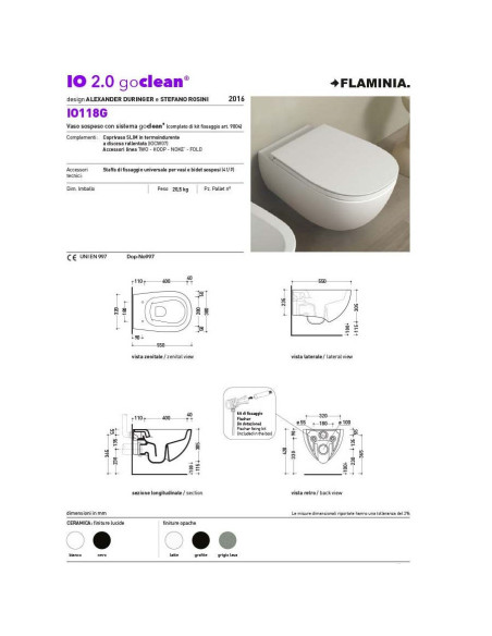 Flaminia Io 2.0 wall hung Goclean toilet and seat | Quaranta Ceramiche